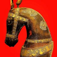 A Rare Wooden Horse Statue Decorated in a Royal Style With Copper Foils - Image 3