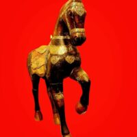 A Rare Wooden Horse Statue Decorated in a Royal Style With Copper Foils - Image 2