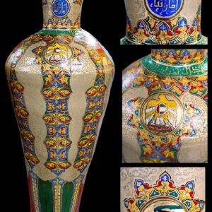 Two Large Handcrafter Jars with Sheikhs Painted Images and Emirates Logo