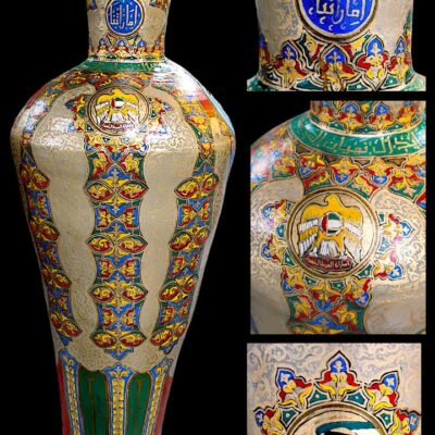 Two Large Handcrafter Jars with Sheikhs Painted Images and Emirates Logo